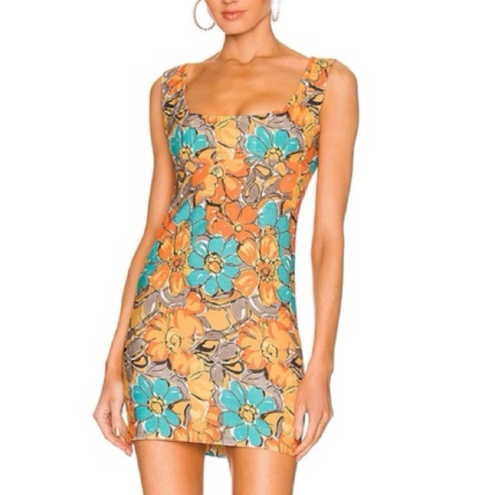 Miaou Vivi Vibrant Floral Mini Dress - Orange and Blue